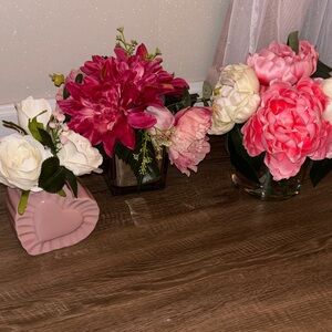 Artificial Floral Arrangement Trio - Pink and White Home Accent
